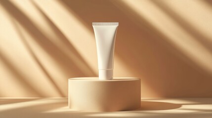 Cream tube on beige pedestal