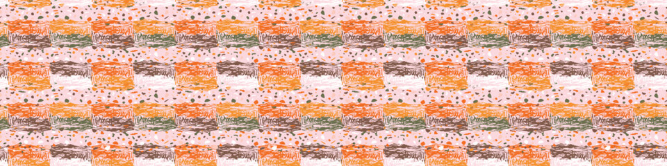 Fototapeta premium Simple whimsical modern abstract border shape seamless pattern. Trendy pastel color banner with hand drawn playful style for edging trim, wash tape and summer texture ribbon background.