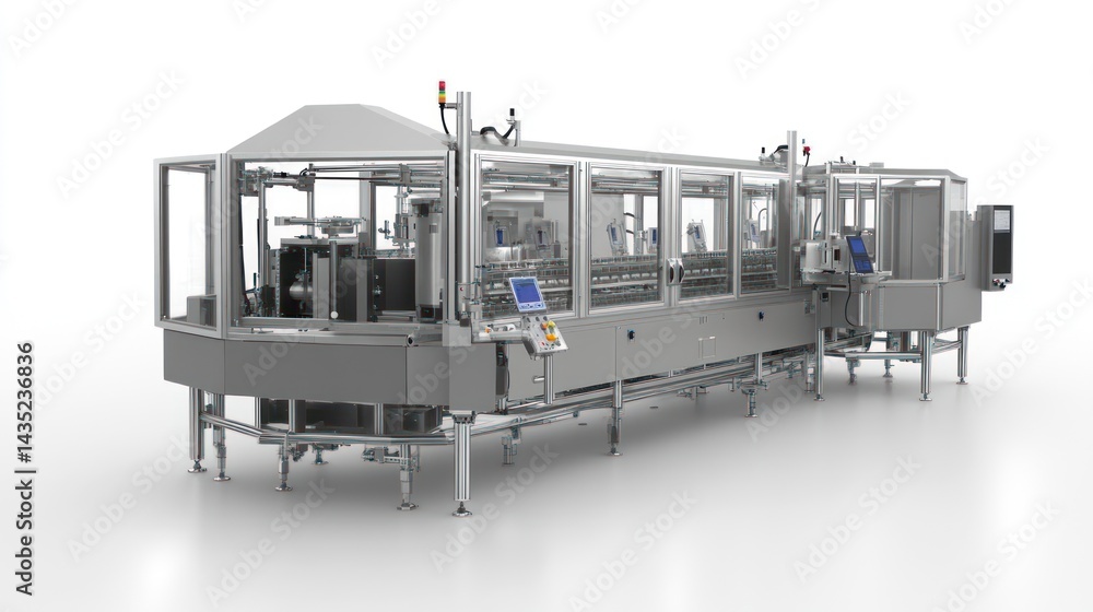 Poster automated food packaging line. highly efficient, automated system for food packaging. features multi
