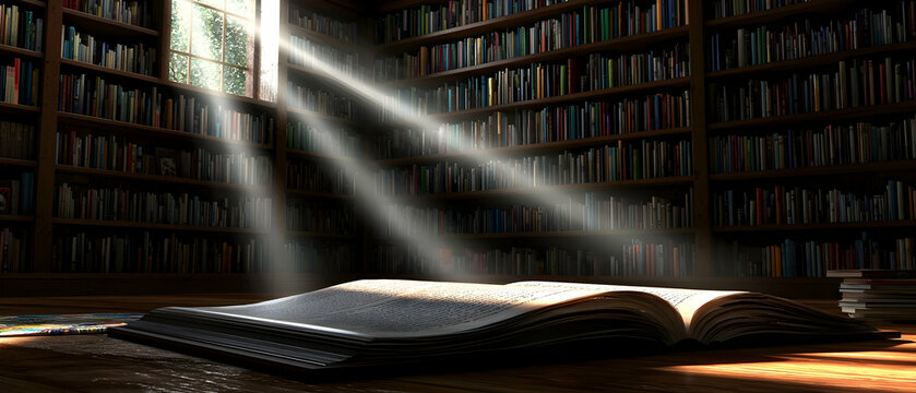 Illuminated Library with Open Book