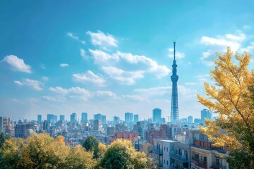 Naklejka premium Autumnal Tokyo Skyline with Tokyo Tower