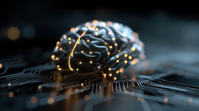 A close-up of a brain with glowing circuits, symbolizing the connection between neuroscience and technology.
