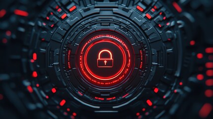Futuristic cyber security concept glowing digital lock icon on screen in high-tech environment