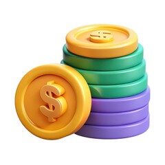 Stack of colorful coins illustration on white background