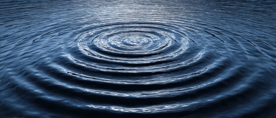 Fototapeta premium Serene ripples on a deep blue water surface creating concentric circles with a calming and meditative visual effect reflecting light and shadow in a tranquil atmosphere