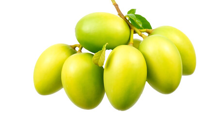 Green mangoes bunch of unripe fruit isolated on transparent background