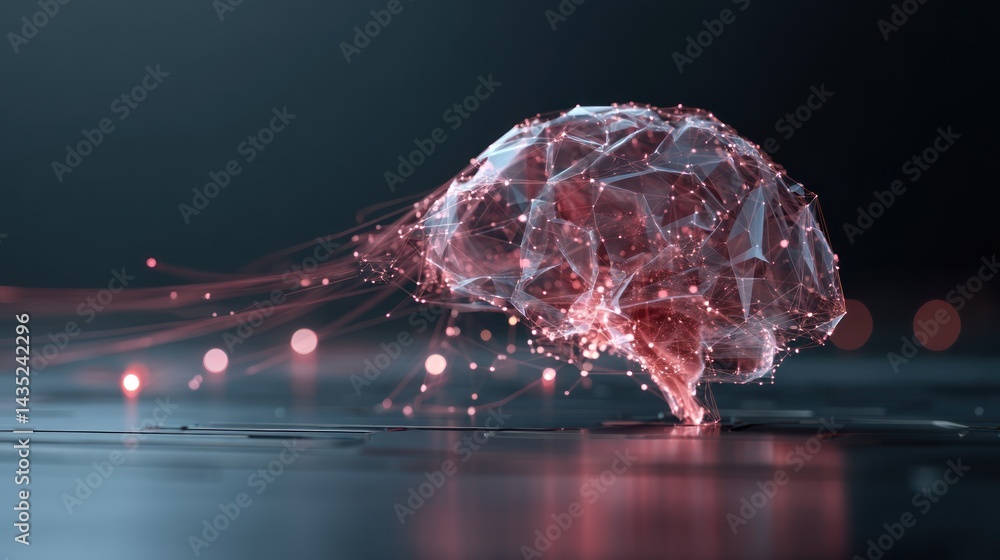 Poster a digital representation of a brain with glowing patterns and connections symbolizing intelligence a
