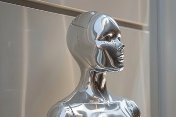 Shiny Silver Mannequin Displaying Modern Fashion Trends in Retail