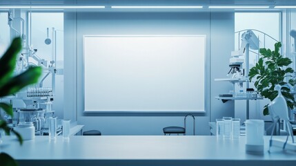 White canvas and minimal biotechnological tools in a modern agricultural biotechnology research laboratory