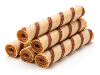 Brown striped wafer rolls isolated on transparent background