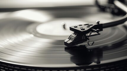 A vinyl record in a minimalist design with clean lines and soft background tones.