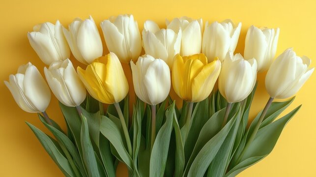A bouquet of white and yellow tulips - Powered by Adobe