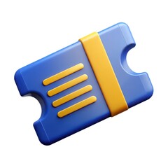Blue and yellow ticket illustration on white background