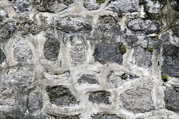 Close up view of stone wall texture. Side view. Background. Copy space, empty space, free space,...
