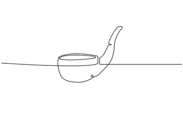 Smoking pipe one continuous line vector illustration isolated on white background