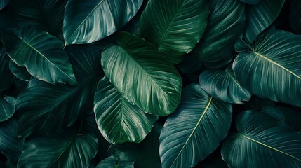 Dark green tropical lush leaves natural background texture spa leaf plant image flora fresh decor