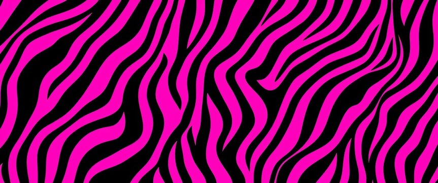 Neon pink, purple & black zebra stripes seamless vector pattern , animalistic, illustration