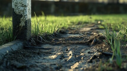 Obraz premium muddy field goalpost close up