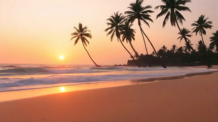 Tropical Beach with Palm Trees at Sunrise
