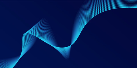 Abstract glowing wave lines on dark blue background. Dynamic wave pattern. Modern flowing wavy lines. Futuristic technology concept. Suit for banner, poster, cover, brochure, flyer, website. modern