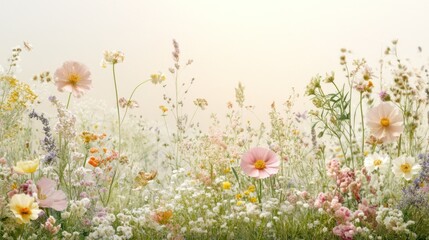 Fototapeta premium Pastel Wildflowers Meadow Sunrise