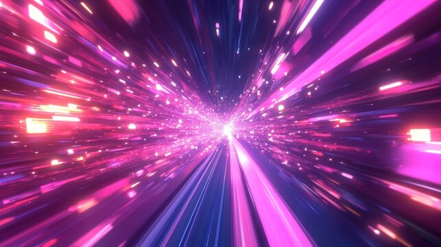 Vibrant, hyper-speed tunnel of neon light