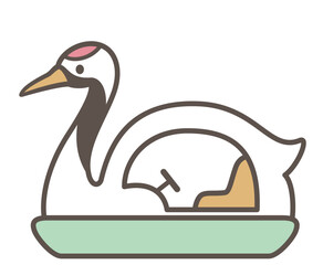 可愛らしい鶴モチーフのスワンボートの線画スタイルのベクターイラスト(Line art style swan boat vector illustration – crane theme)