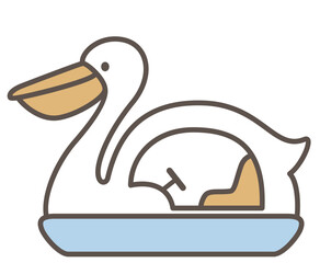 可愛らしいペリカンモチーフのスワンボートの線画スタイルのベクターイラスト(Line art style swan boat vector illustration – pelican theme)