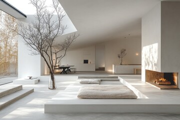 Modern minimalist interior design with natural light and spaciousness.