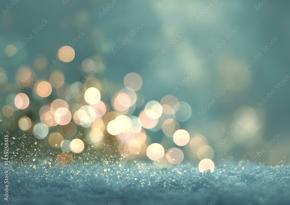 Poster abstract bokeh background with glittering snow