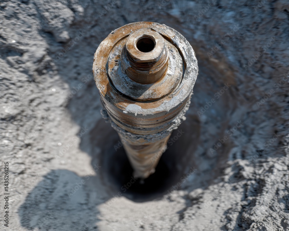 Poster close-up view of a concrete core being extracted, showing the texture - hard development extraction 
