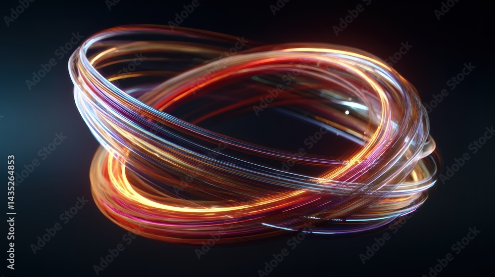 Poster abstract light trails in vibrant colors creating a dynamic, modern visual effect.