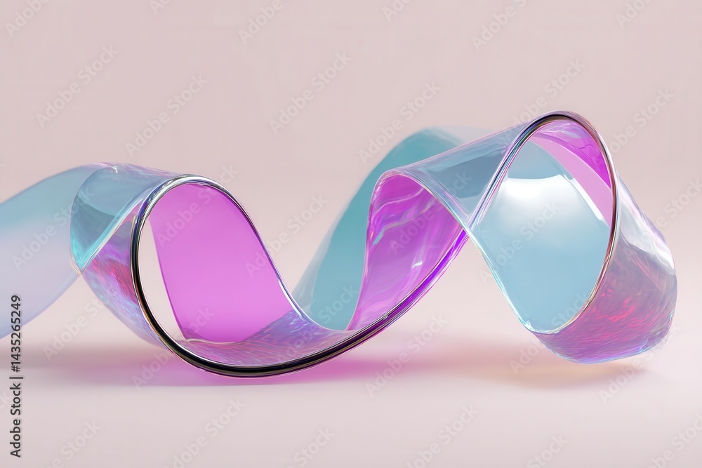 Poster iridescent ribbon wave on soft pink background abstract flowing design with vibrant color gradient a