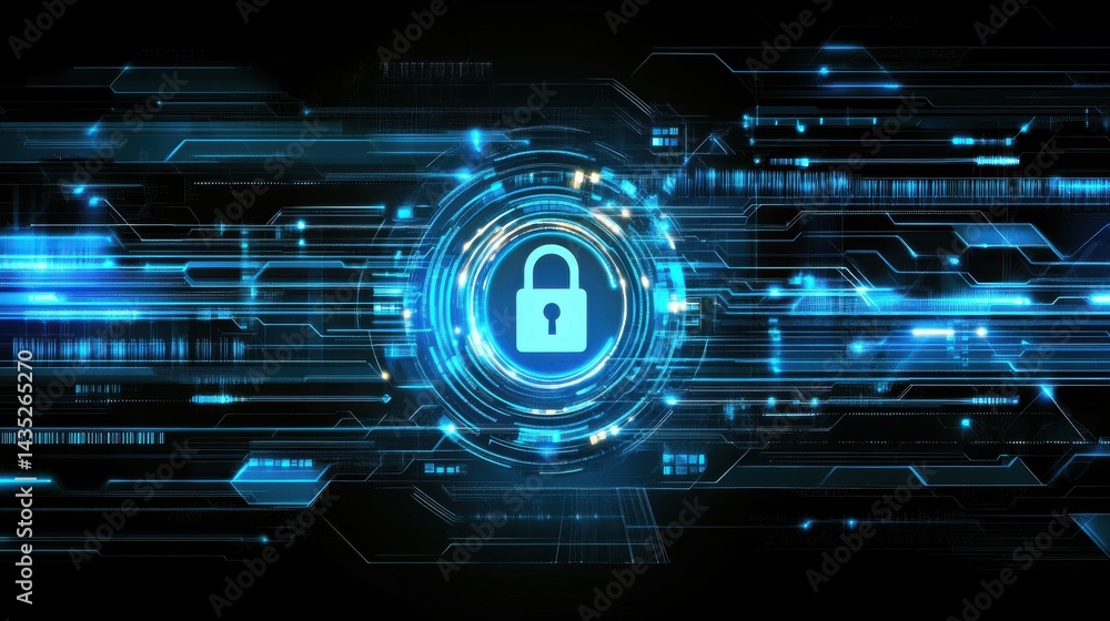 Aufkleber secure cyber security network with padlock icon, digital protection and data privacy concept illustr