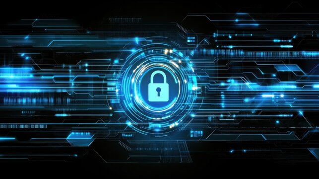 secure cyber security network with padlock icon, digital protection and data privacy concept illustration
