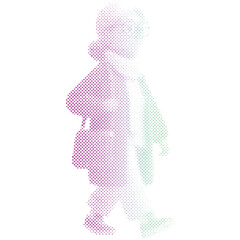 Mature woman walking looking to the future cartoon halftone gradient color