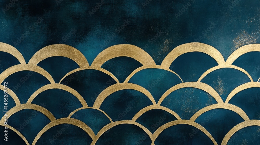 Poster elegant teal and gold pattern with overlapping semicircles creating a textured background for sophis