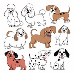 Cute Playful Blue Line Art Illustration of Happy Small Dogs