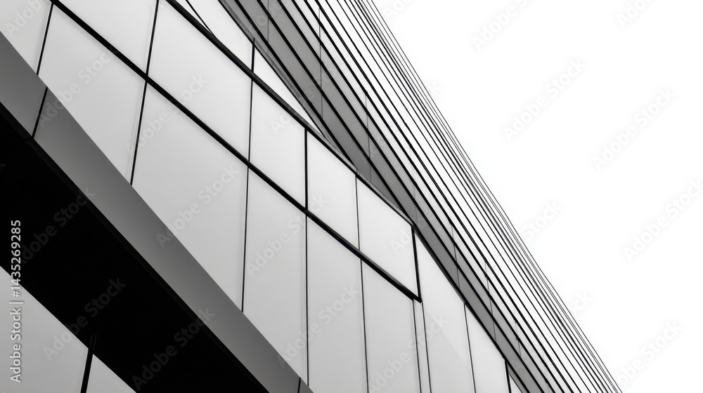 Poster angular modern building facade reflecting light and shadow creating a striking pattern of lines and 