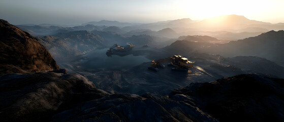 Mountainous Landscape with Mining Equipment