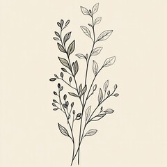 Naklejka premium Botanical line art illustration, hand drawn herbs and branches set, vector floral hand drawn clipart