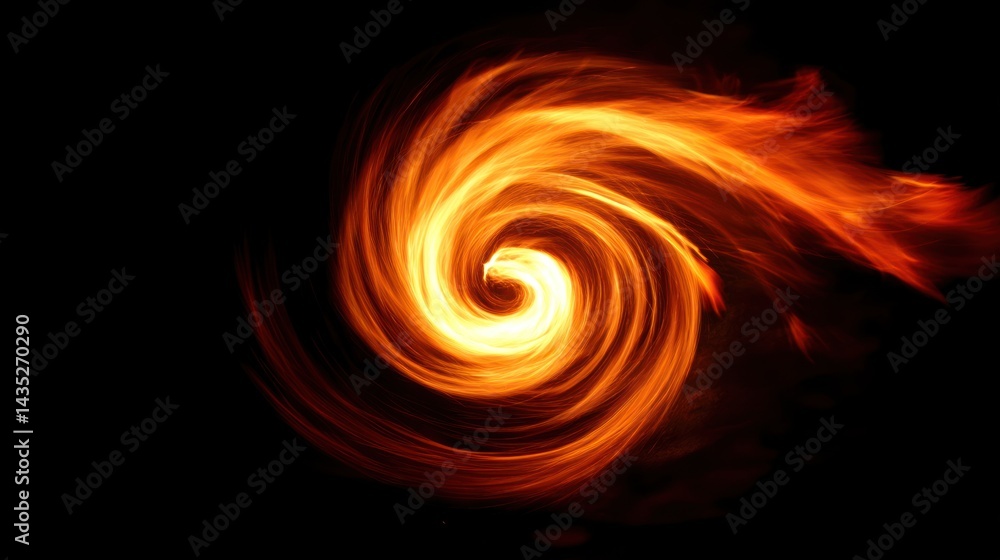 Poster vibrant swirl of flames creating a mesmerizing pattern and energy, symbolizing fire's dynamic nature