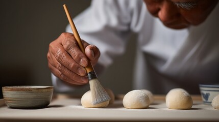 Artisan confectioner preparing delicate treats in quiet workshop close-up focus on final touches