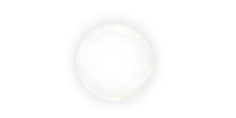 Realistic soap bubble vector illustration featuring a transparent, three-dimensional glossy ball. Clean and colourful with a rainbow shine, perfect for backgrounds, beauty products, or PNG overlays.	