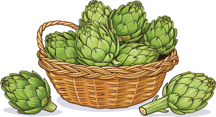 Fototapeta premium Artichoke in wicker basket in white background vector design, Artichoke vector design
