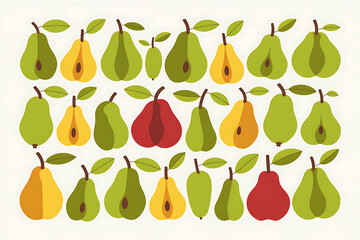 Row of pears with one red and one green. Vector. Illustration. Graphics. Design