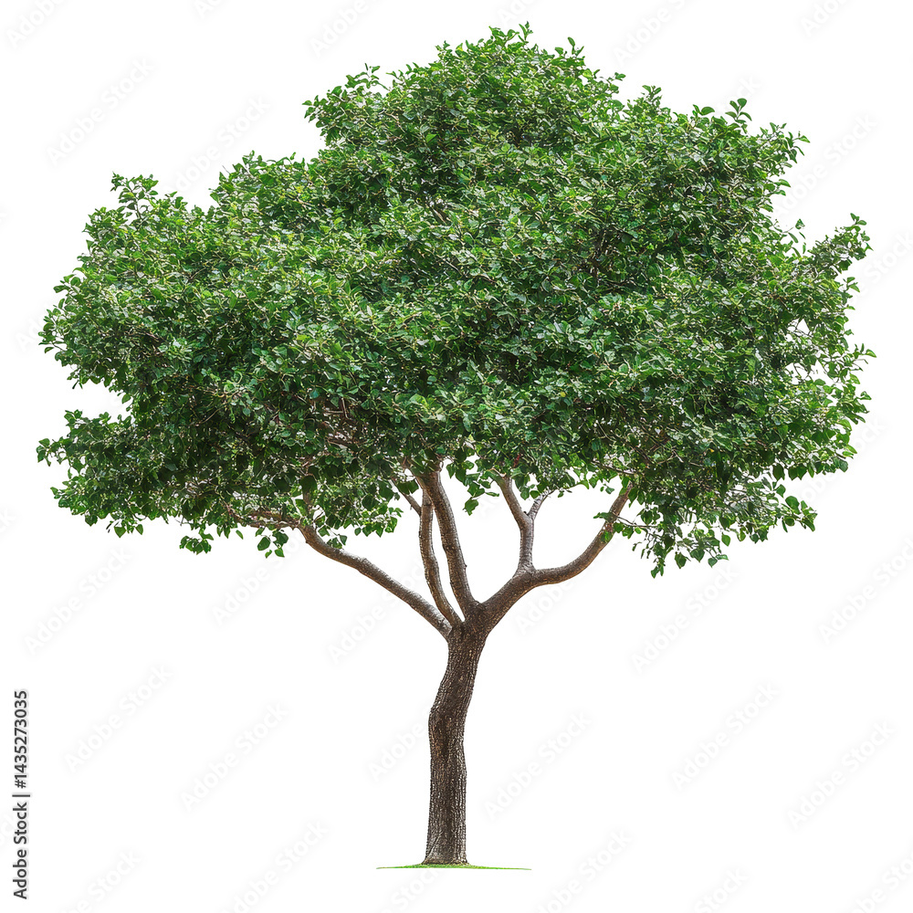Poster branch with lush green leaves from a big tree isolated on a transparent background creating a serene