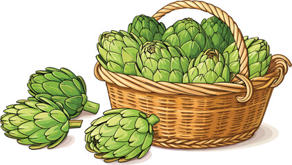 Fototapeta premium Artichoke in basket with Artichoke Slice in white background vector design, Artichoke vector design