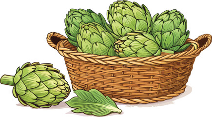 Obraz premium Artichoke in basket in white background vector design, Artichoke Illustration vector design