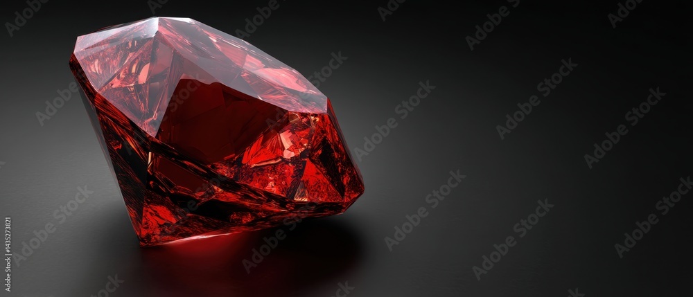 Poster captivating ruby gemstone on a dark background displaying faceted surface and brilliant red hue with